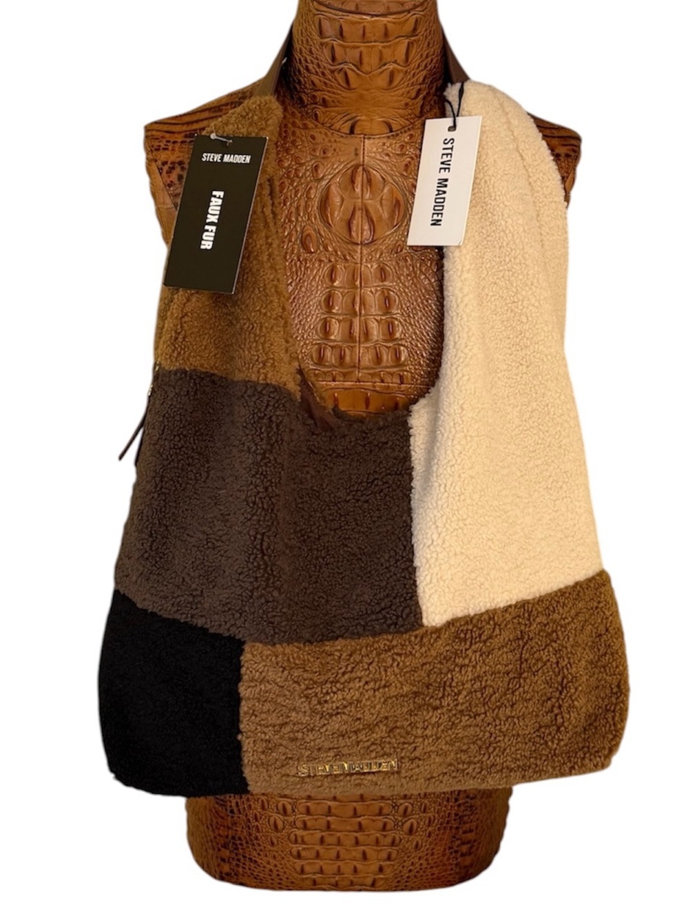 Steve Madden Cognac Multi BTully Patchwork Faux Shearling Hobo Bag NWT